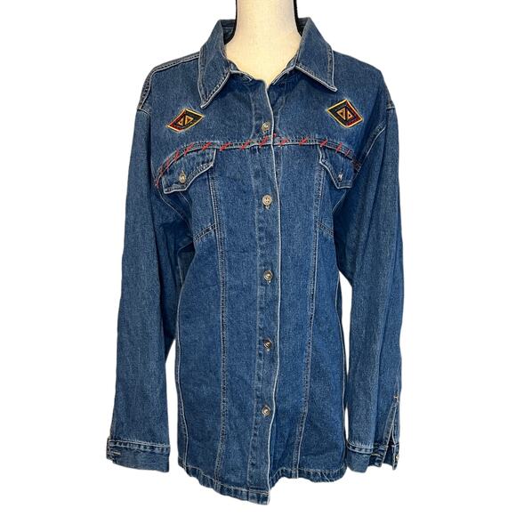 CST Blues Jean Button Down Cotton Shirt Jacket Shacket Southwest Embroidery 20W - Picture 2 of 7